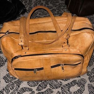 Unique Vintage Tan Leather Duffel Bag